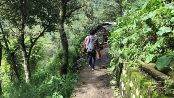 Walking along the path used by locals
